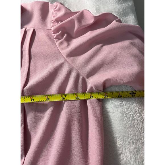 Vintage Lady Jennifer Pink Pleated Dress with Belt Long Sleeve Midi Size READ - Picture 9 of 9